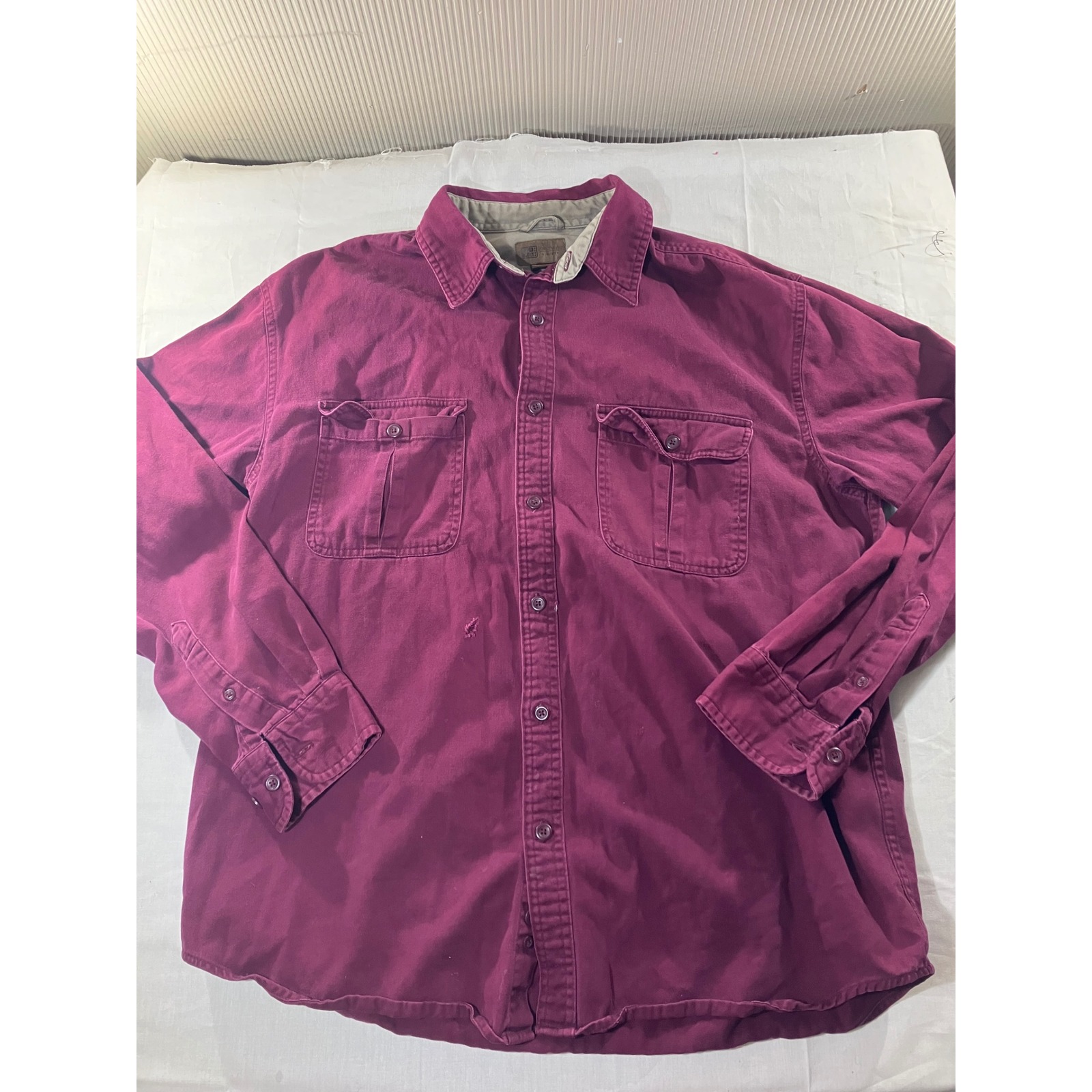 Fade Glory Originals Burgundy Long Sleeve Button Up Work Shirt Men L